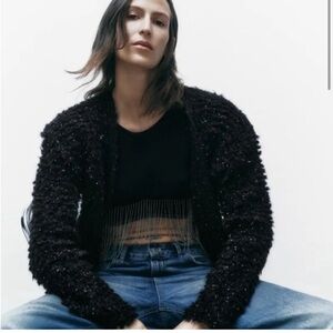 Zara Metallic Thread Knit Cardigan Size S